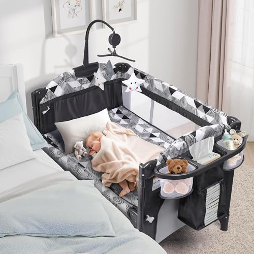 Xilingol 5-in-1 Baby Bassinet Bedside Sleeper, Baby Pack and Play with Changing Table, Portable Baby Crib with Carry Bag, Cosleeper Bassinet Attach to Bed for Newborn to Toddlers | Amazon (US)