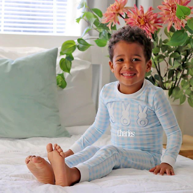 Bunny Tail Blue Gingham Pajamas | Classic Whimsy