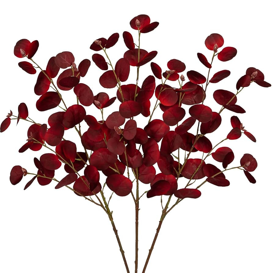 Fall Leaves Stems Burgundy Artificial Eucalyptus Fall Stems Fake Eucalyptus Decor Silk Faux Fall ... | Amazon (US)