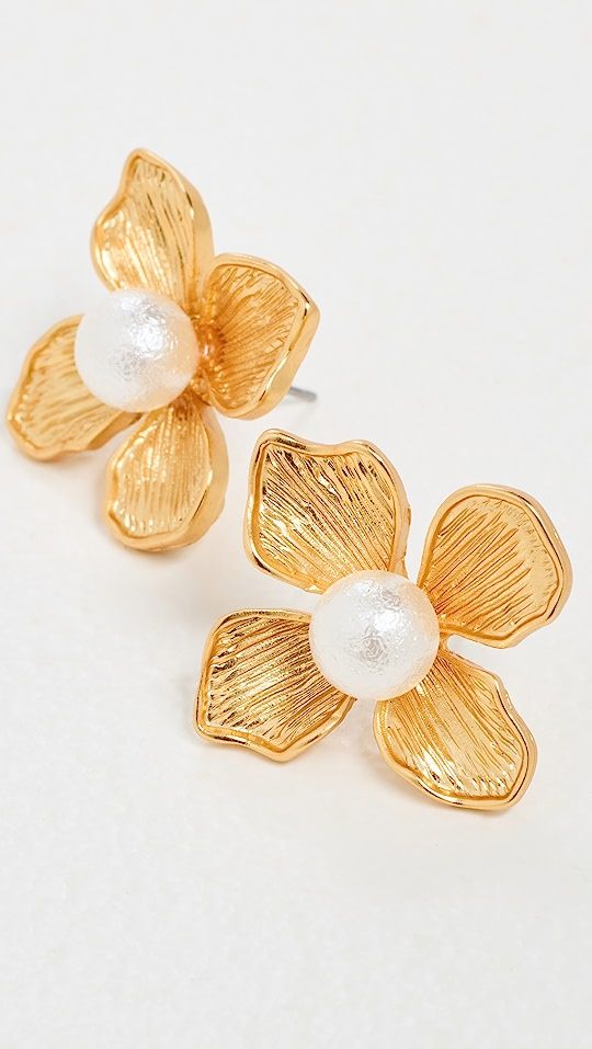 Pearl Center Flower Post Earrings | Shopbop