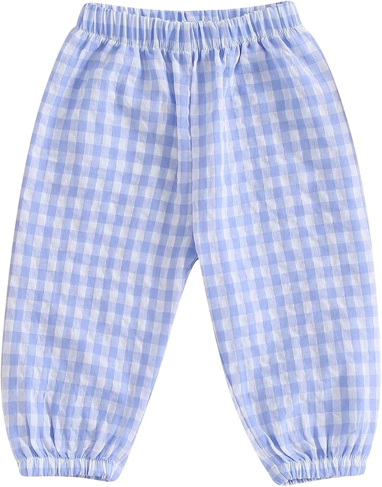 Toddler Baby Girl Boy Cotton Linen Pants Plaid Elastic Jogger Gingham Lantern Long Pants Summer F... | Amazon (US)