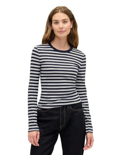 GAP Womens Long Sleeve Essential Ribbed Top Navy Uniform Stripe X-Large | Amazon (US)