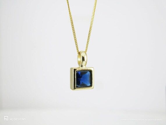 Blaize Necklace • 14K Gold 925 Sterling Silver • Blue Square Vermeil • Blue Cubic • Minimalist • Dai | Etsy (NL)