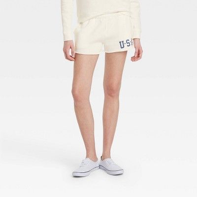 Women&#39;s USA Graphic Jogger Shorts - White S | Target