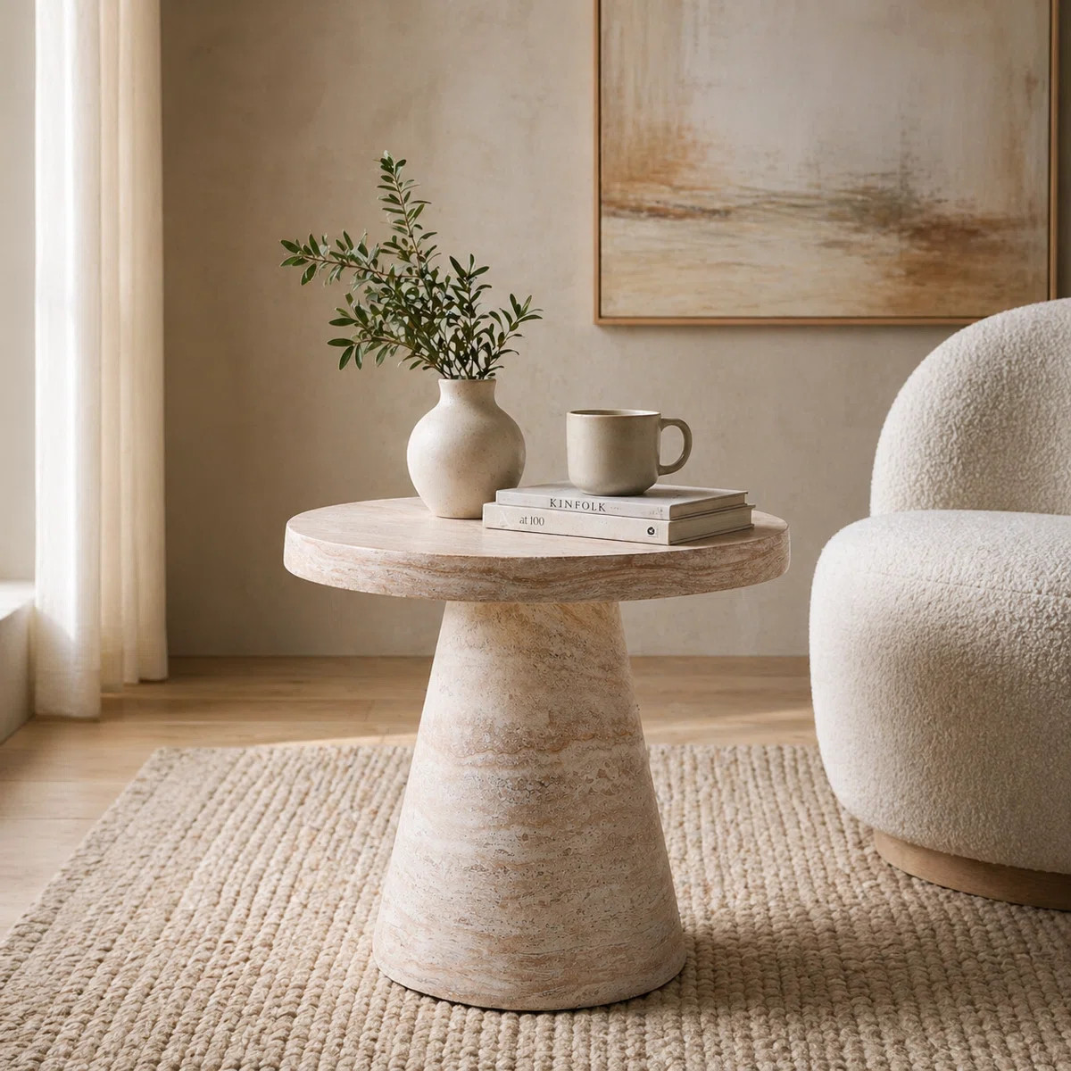 Modern Round Magnesium Oxide End Table, 22.8" Wabi-Sabi Side Table with Tapered Base, Matte Faux-... | Wayfair North America