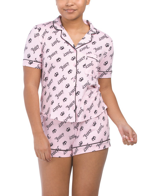 Short Sleeve Notch Collar Short Pajamas | TJ Maxx