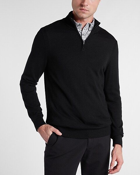 Solid Merino Wool Quarter Zip Mock Neck Sweater | Express