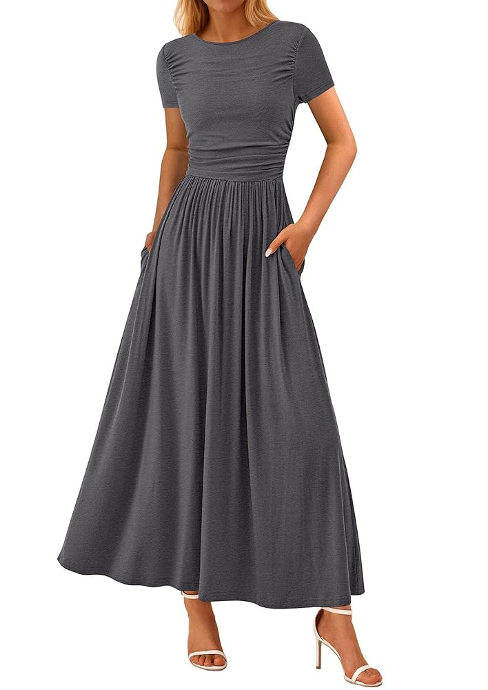 PRETTYGARDEN Women's Casual Dresses 2025 Summer Short Sleeve Ruched Patchwork A Line Pleated Swin... | Amazon (US)