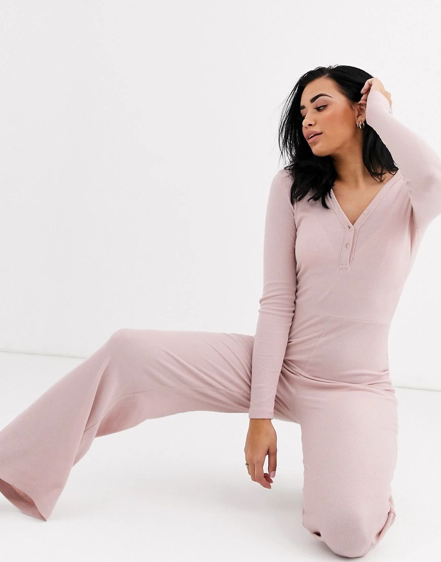 Missguided ribbed loungewear jumpsuit in blush-Pink | ASOS (Global)