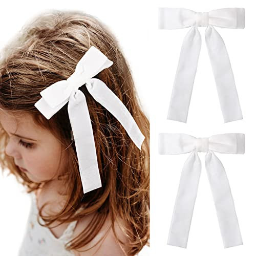 Aileam 2PCS White Velvet Bows Girls Hair Clip Ribbon Accessories for Baby Toddlers Teens Kids | Amazon (US)