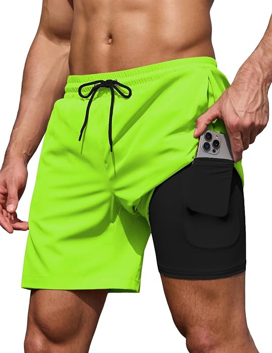 COOFANDY Men's 7" Swim Trunks with Compression Liner Stretch Swimming Shorts with Zipper Pockets | Amazon (US)