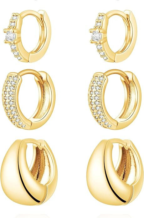 VIROMY Gold Hoop Earrings Set for Women Trendy, 14K Gold Plated Lightweight Small Gold/Silver Hoo... | Amazon (US)