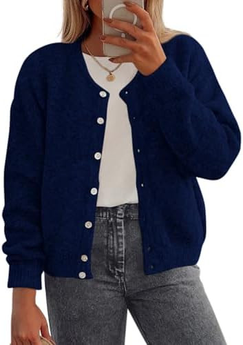 PRETTYGARDEN Fall Long Sleeve Cardigans for Women Trendy 2026 Lightweight Button Down Crewneck Lo... | Amazon (US)