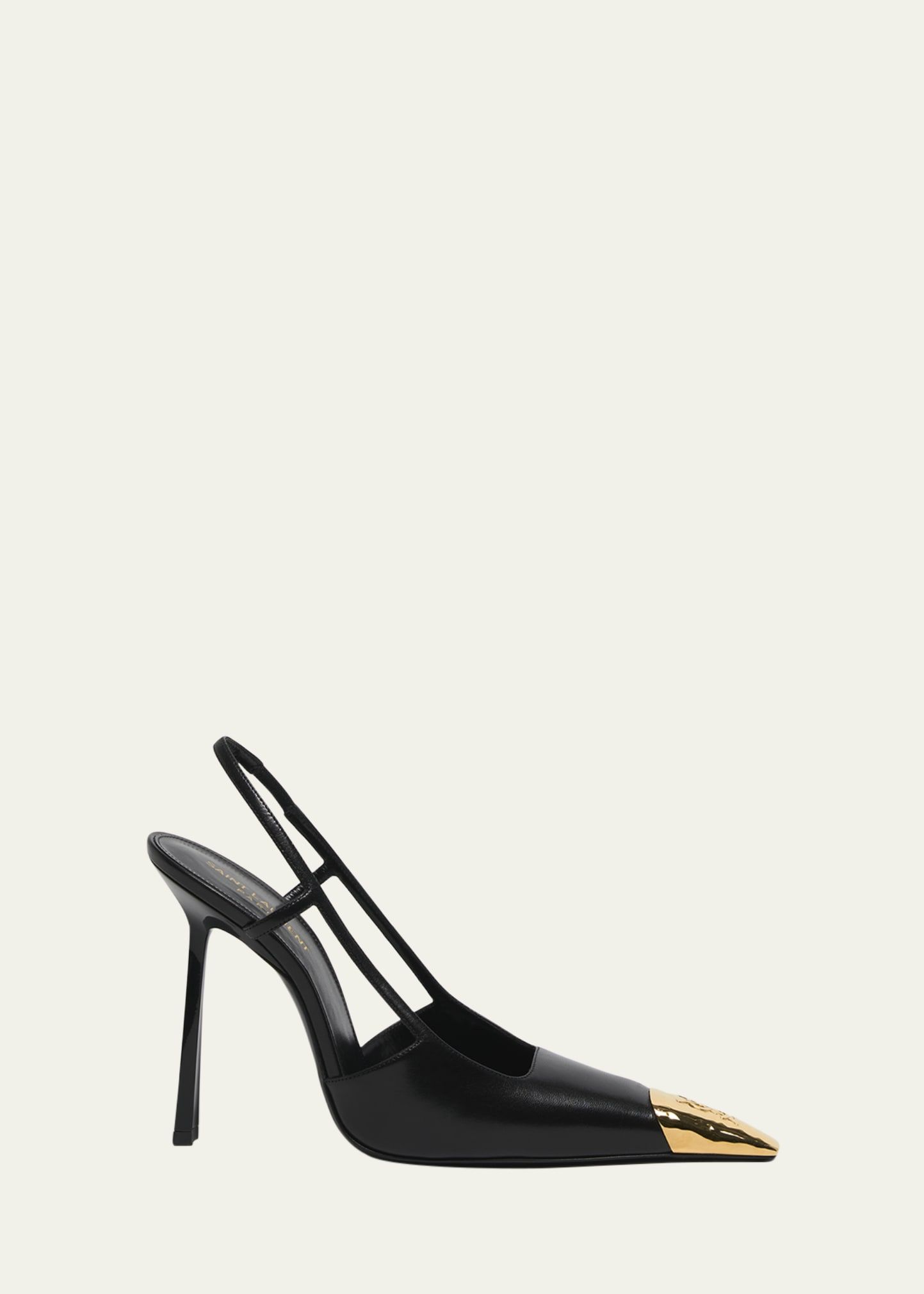 Saint Laurent Jeanne Leather Metallic-Toe Slingback Pumps | Bergdorf Goodman