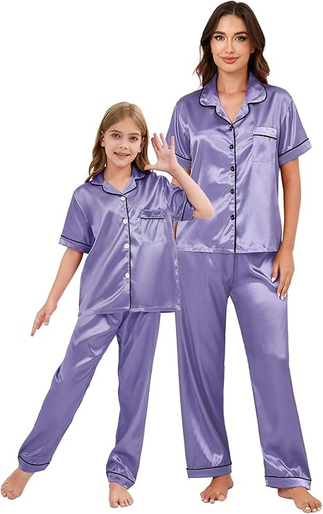 Mommy and Me Pajamas Mother Daughter Family Matching Sleepwear Button Down Silky Satin Nightwear | Amazon (US)
