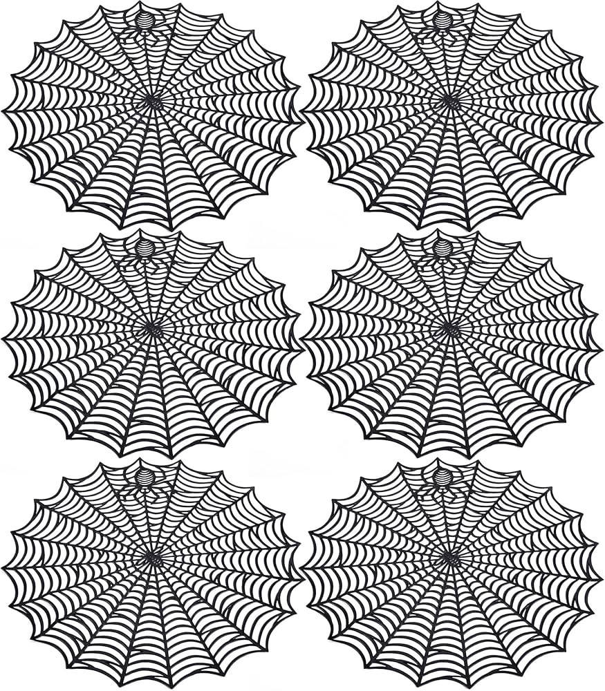 6 Pcs Halloween Spider Web Placemats- 15" Heat Insulation Halloween Placemats Spider Web Table Ma... | Amazon (US)