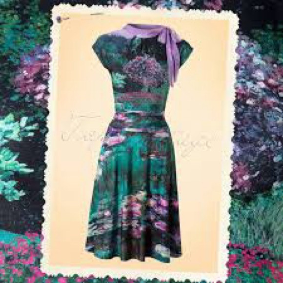 Retrolicious XL Elegant Green Purple Women's Dress Inspired by Monet Pai… | Poshmark