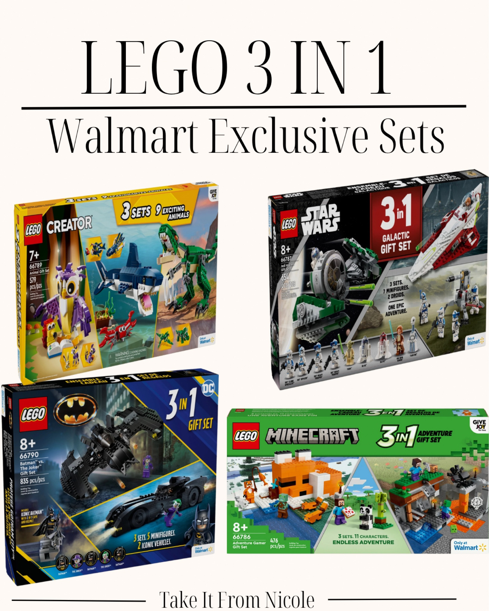 YAY! NEW Walmart exclusive 3 in 1 Lego sets! I LOVE these for the boys because we get so much more use out of them. I also donate a bunch of these because I think it’s nice for kids to get several builds when receiving them. They are also good for gifting because the sets are boxed individually so you can break them up. The Minecraft and Animal sets are only $20 ($45 value separate)! The bigger sets are $50 (but would be $85-$91 if purchased separately). 

#LTKFindsUnder50 #LTKFamily #LTKKids
