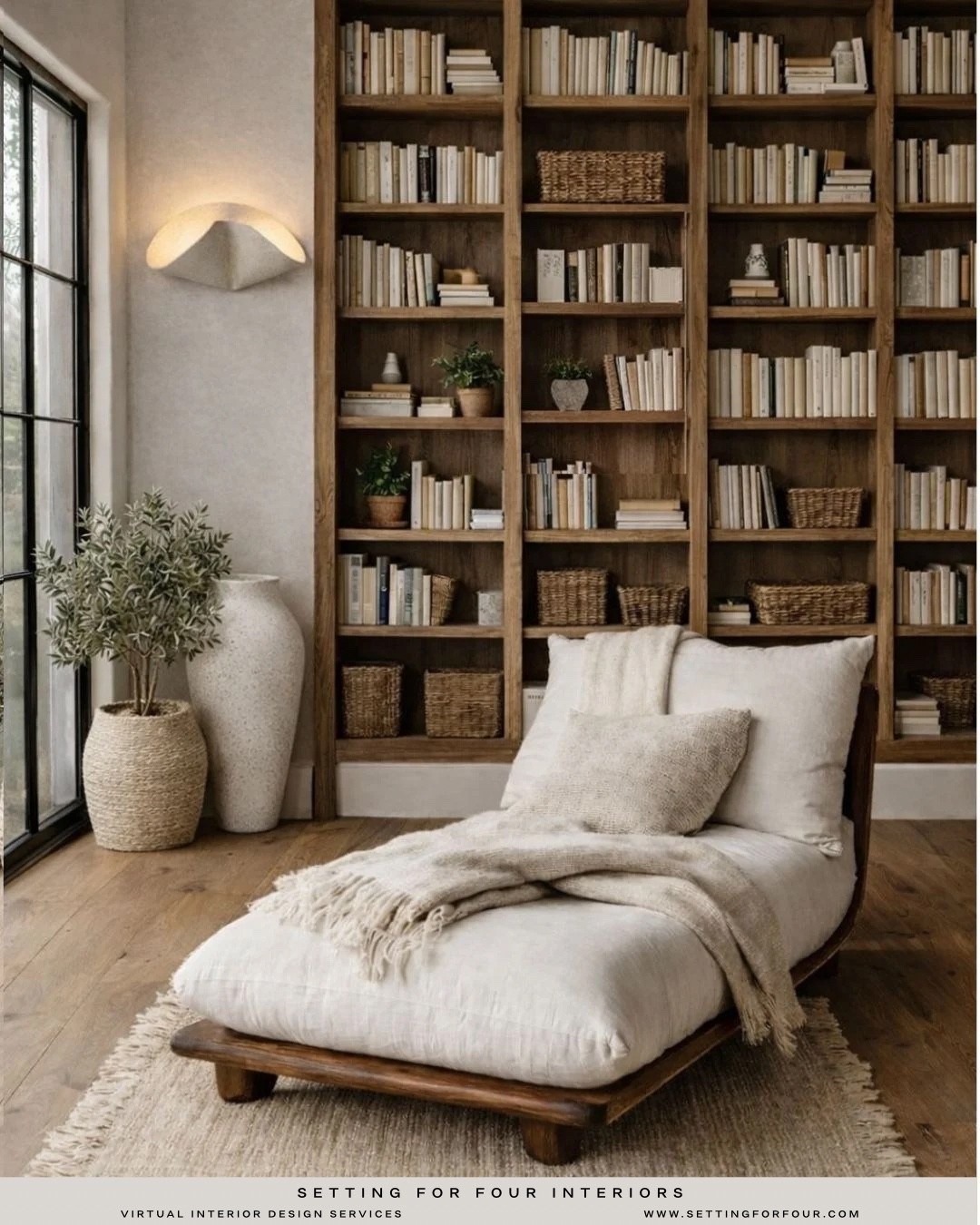 Cozy living room nook decor and furniture ideas! Corner,  library, chaise lounge chair, lounger, wall sconce, vase, 
Neutral aesthetic, living room decor, organic modern, minimalist, swivel chair, wood coffee table, olive tree, planter, Loloi rug, arch cabinet, storage, beige, white, black, restoration hardware style, Crate & Barrel home, Wayfair, Amazon home, earthy

#LTKfamily #LTKhome #LTKsale
