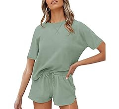 ZESICA Women's Waffle Knit Pajama Set Short Sleeve Top and Shorts Loungewear Athletic Tracksuits ... | Amazon (US)