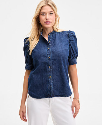 Women's Denim Puff-Sleeve Shirt | Macy's
