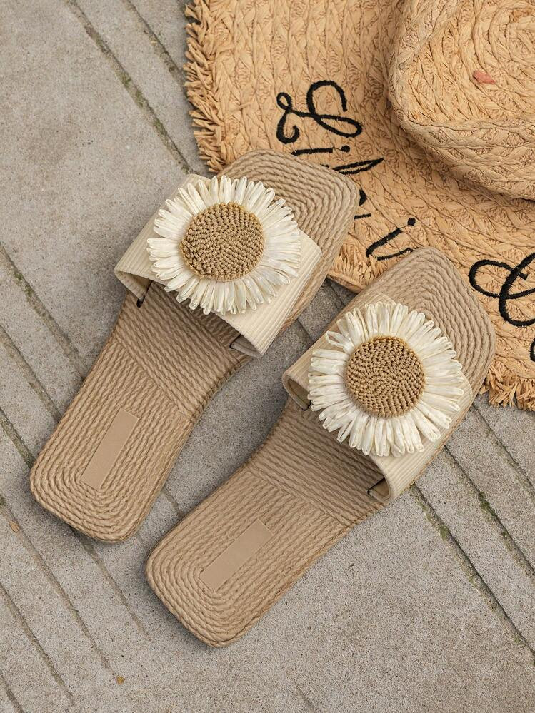 Floral Raffia Sandals | SHEIN