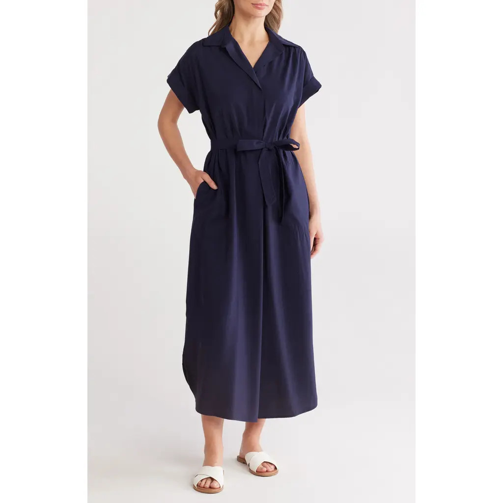 MAX STUDIO Short Sleeve Maxi Shirtdress in Navy-Navy at Nordstrom Rack, Size X-Large | Nordstrom Rack