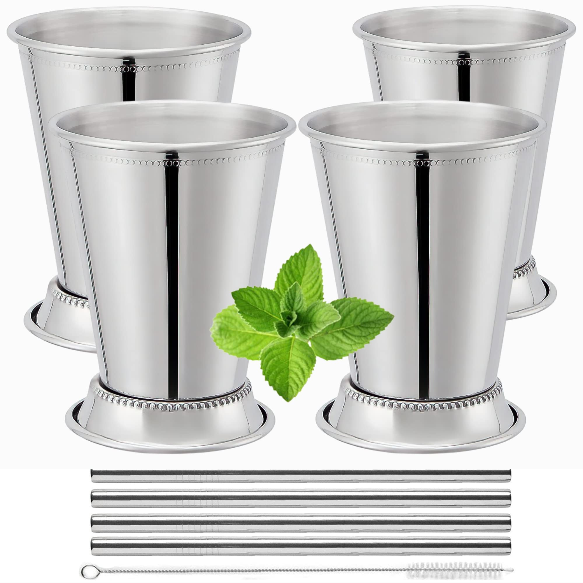Mint Julep Cups Set of 4 with Straws - Stainless Steel Mint Julep Cup - Mint Julep Glasses - 12oz... | Amazon (US)