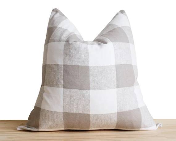 Buffalo Check Pillow Cover | Buffalo Plaid | Taupe and White | 'Caledonia' | Etsy (US)