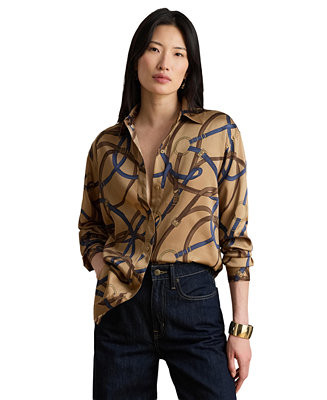 Women's Belting Print Collared Shirt | Macy's