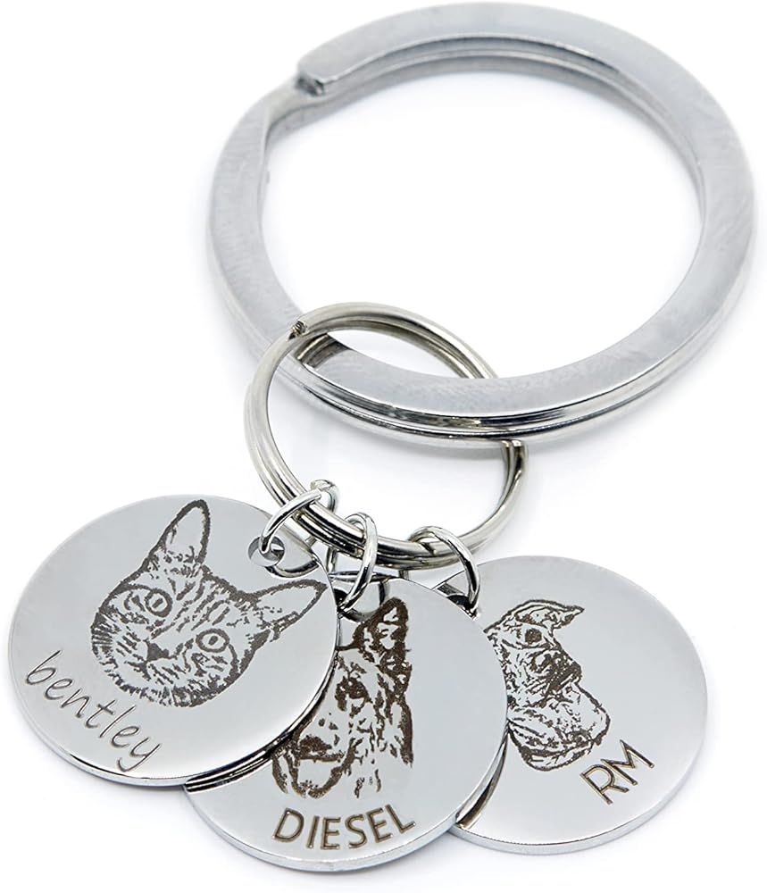 Custom Pet Portrait Keychain Personalized Dog Cat Photo Engraved Memorial Keepsake Best Mothers D... | Amazon (US)