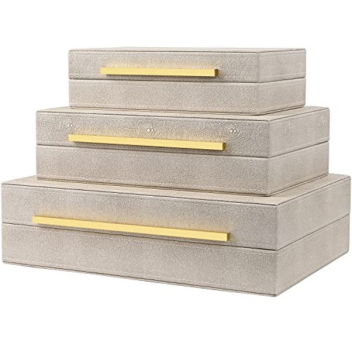 ZIKOUL Ivory Shagreen Box Set Of 3 Faux Leather Decorative Boxes, Large Modern Nesting Storage Decorative Boxes with Lids for Home Decor Stacking jewelry Box Organizer | Amazon (US)