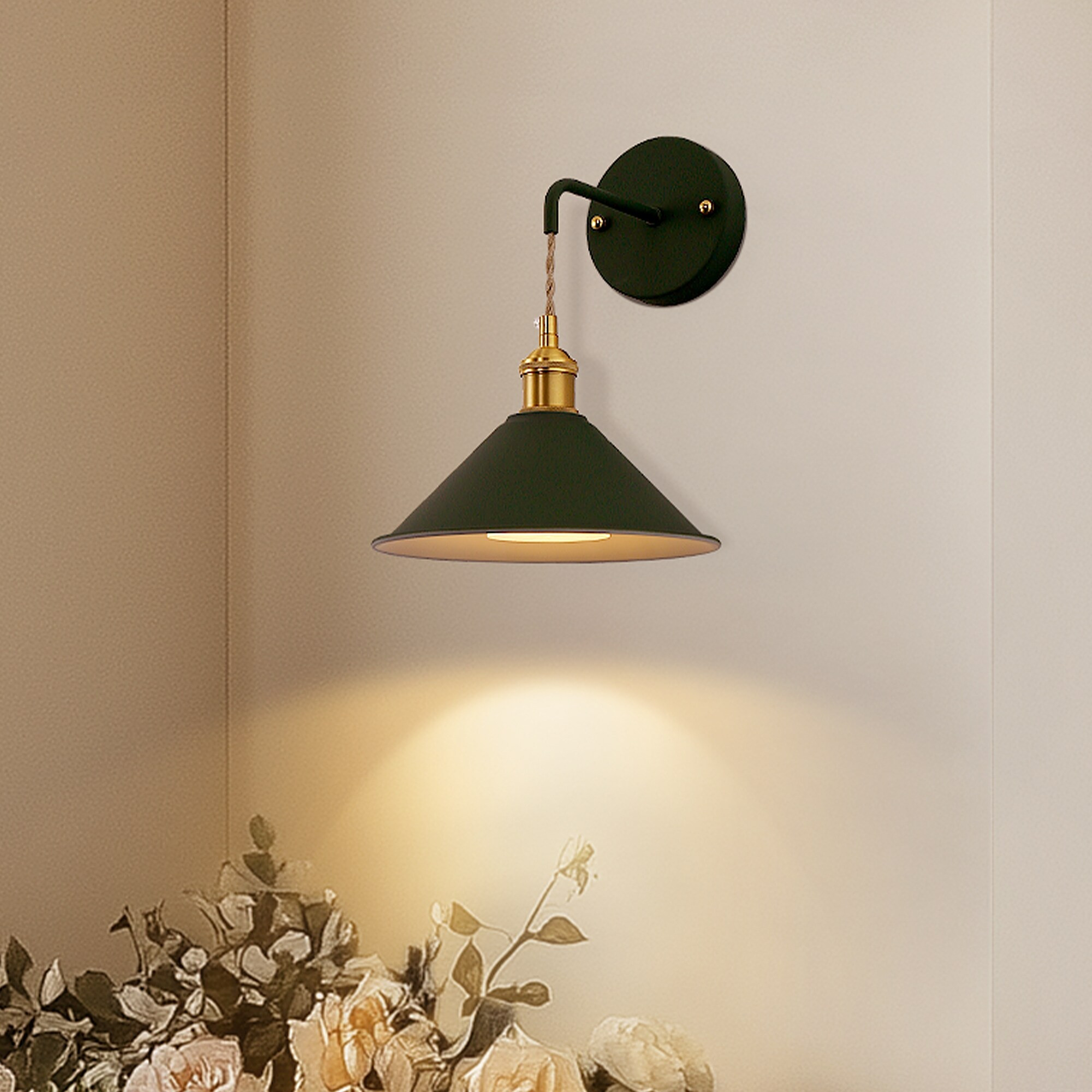 Green Wall Sconces Set of 2 with Cone Shade, E26 Rechargeable Light, Battery Operated, Remote Control - 8.85*8.85*11.4 | Bed Bath & Beyond
