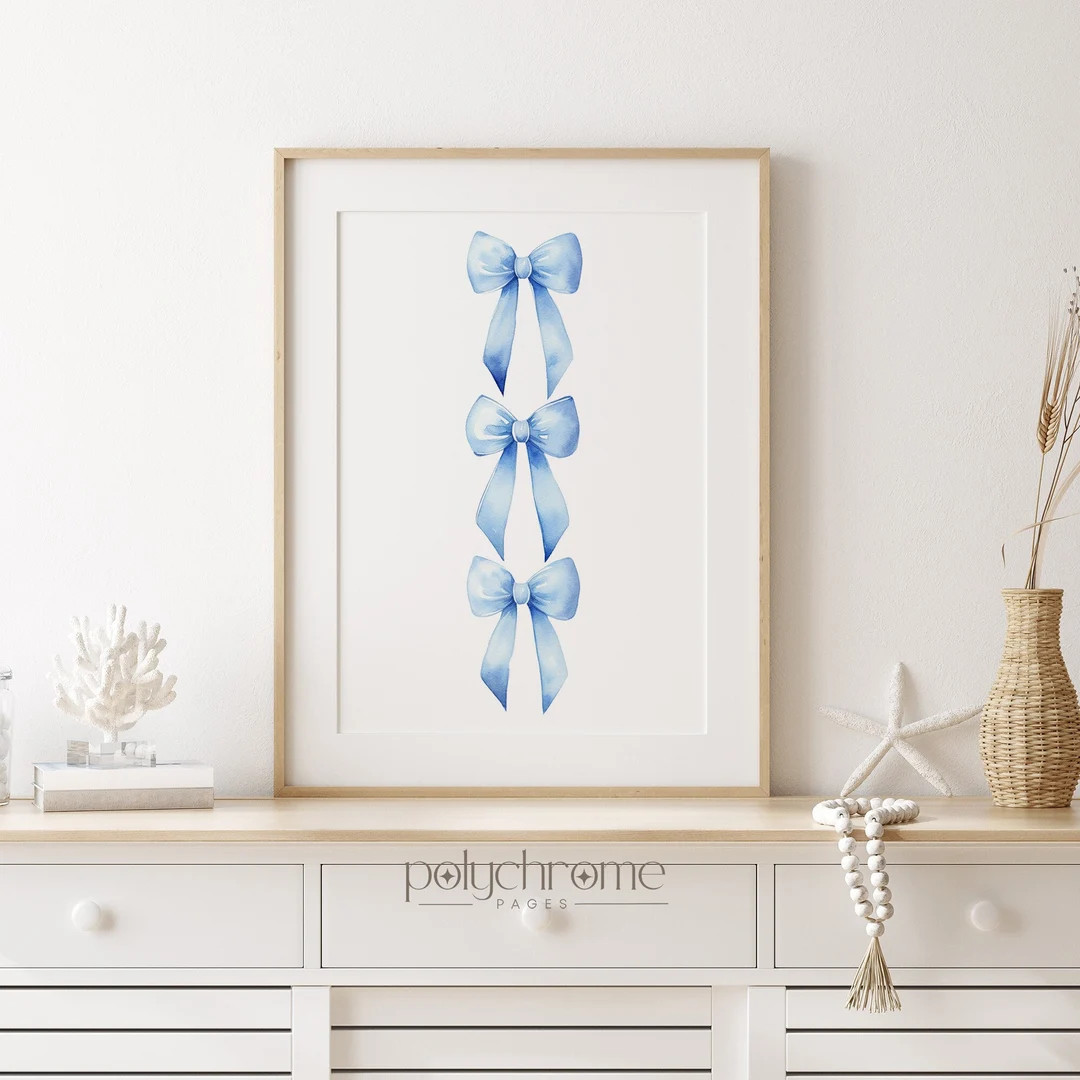 Three Bows Preppy Aestetic Royal Blue Bow Tie Wall Art, Grandmillennial Hamptons Style Decor Pape... | Etsy (US)