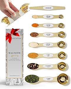White & Gold Measuring Spoons Set, Stainless Steel Measuring Spoons -Magnetic Measuring Spoons Se... | Amazon (US)