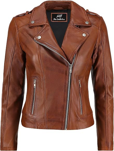 Jild Biker Style Vintage Leather Jacket Women - Casual Fashion Motorcycle Zip-Up Lightweight Coat... | Amazon (US)