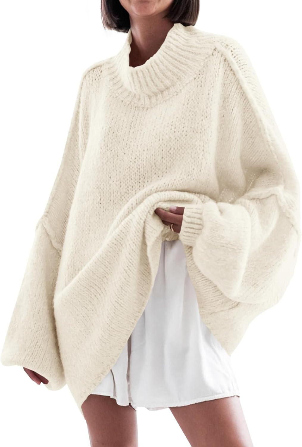 Saodimallsu Womens Oversized Sweaters Mock Neck Fall Winter Tunic Sweater | Amazon (US)