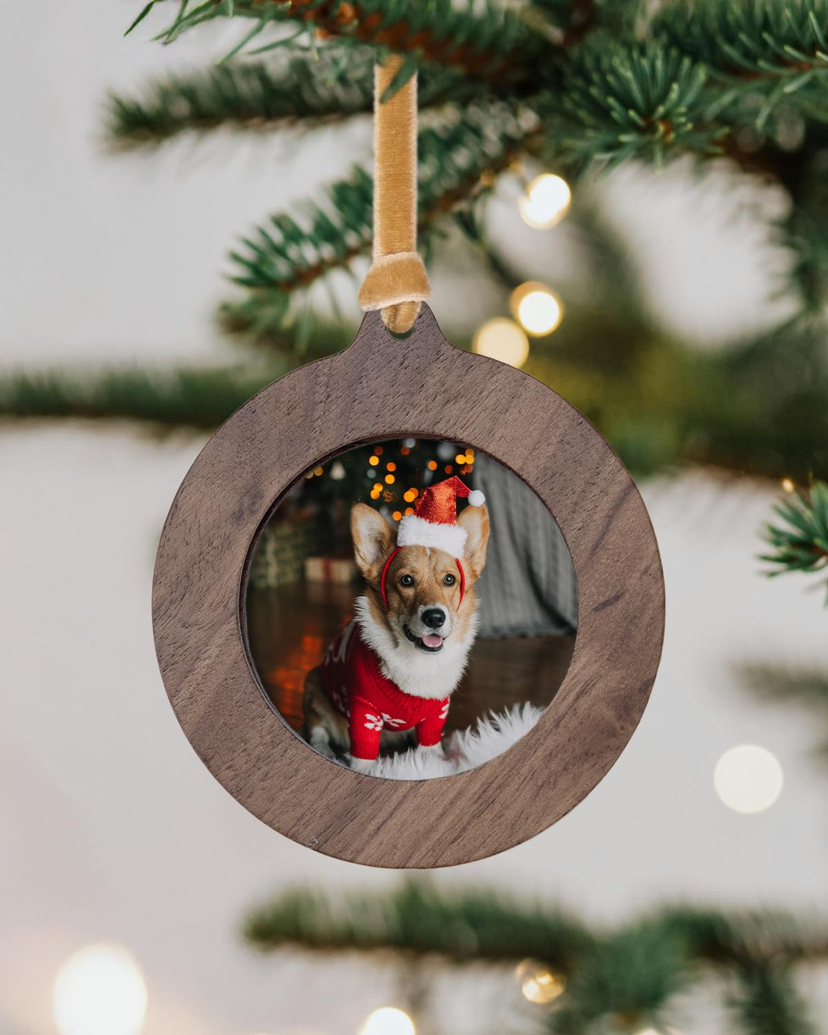 2025 Vintage Mini Christmas Picture Frame Ornaments - 3 Pack Rustic Round Walnut Wood Photo Ornam... | Amazon (US)