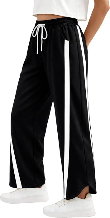 Athlisan Womens Baggy Wide Leg Sweatpants Casual Elastic Waisted Contrast Color Trousers with Poc... | Amazon (US)