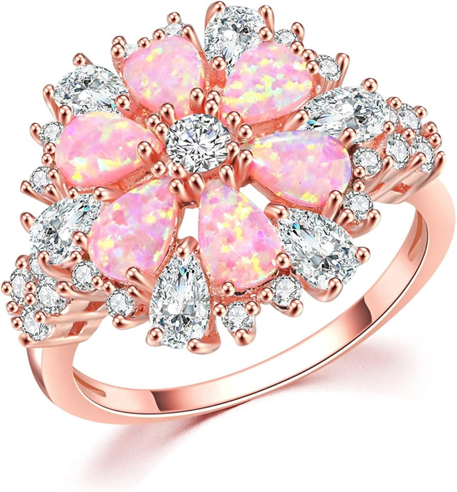 CiNily Opal Ring-14K Rose Gold Plated Pink Opal Cubic Zirconia CZ Ring Gemstone Ring for Women Si... | Amazon (US)