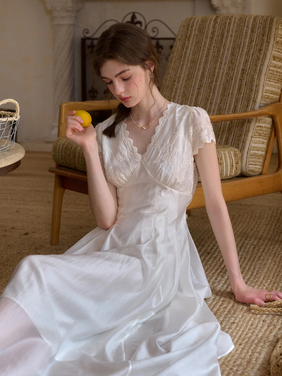 Reagan Wavy V-Neck Jacquard Lyocell Dress | Simple Retro