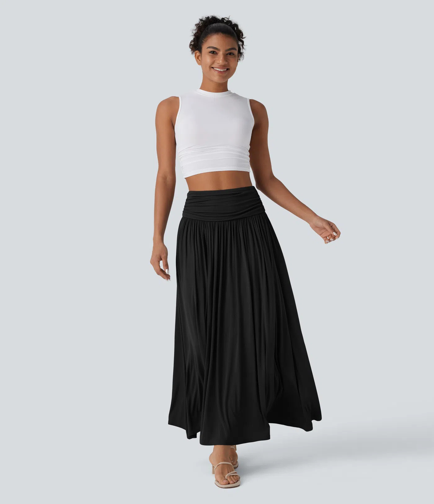 Women’s High Waisted Ruched Flowy Maxi Casual Skirt - Halara | HALARA