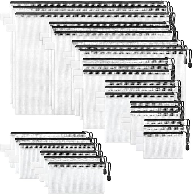 JARLINK 9 Sizes 27 Pack Mesh Zipper Pouch, Multipurpose Waterproof Zipper File Bags Plastic Docum... | Amazon (US)