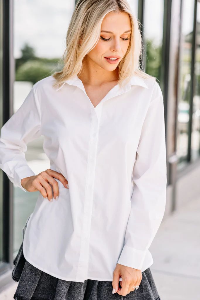 Just The Facts White Button Down Top | The Mint Julep Boutique