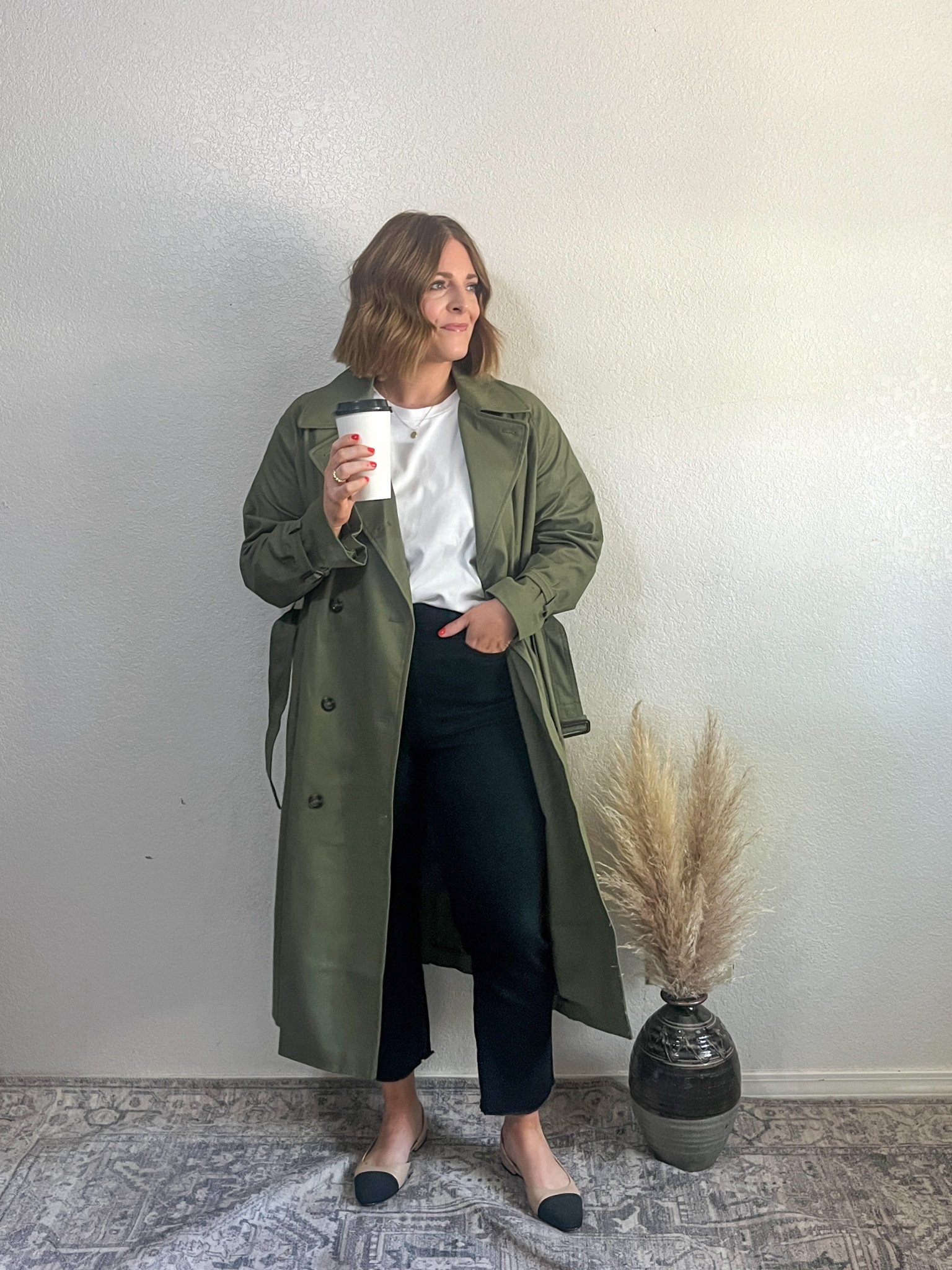 Spring work look// if you’re looking for a high quality white tee, this is it! A thicker material (but not hot) so it’s not see through. Perfect for work and the weekend!

Wearing M in tee but wish I did L (stay true to size)
Trench coat M (runs big) size down

#LTKFindsUnder50 #LTKMidsize #LTKWorkwear