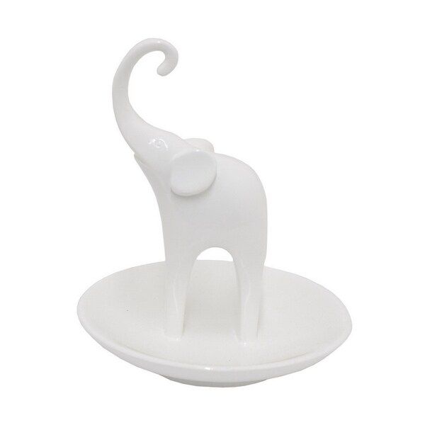 Three Hands White Resin Trumpeting Elephant Ring Holder | Bed Bath & Beyond