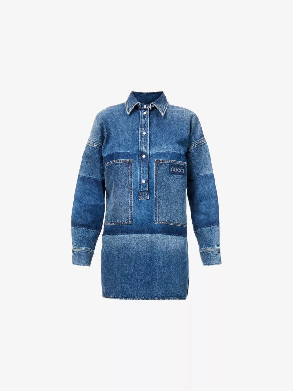 Lasered Brand-Logo Washed Denim Mini Dress | Selfridges