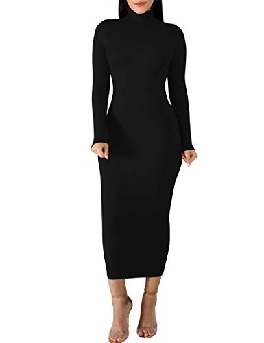 BORIFLORS Women's Sexy Basic Long Sleeve Turtleneck Bodycon Party Long Pencil Dress | Amazon (US)