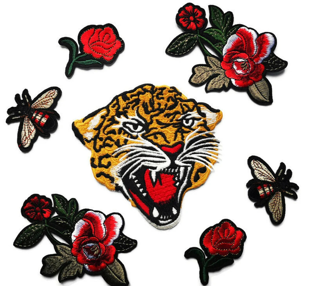Large Tiger Embroidered Flowers and Bees Iron on Jacket Patch Set - Etsy | Etsy (US)