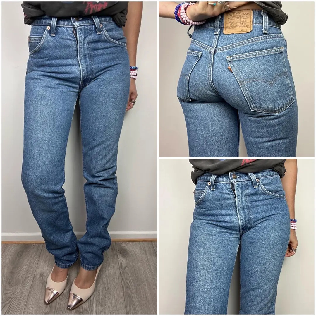 Levis 505 vintage w26 L32 dark blue stonewash jeans faded 80s Levi’s denim straight leg orange ... | Etsy (US)